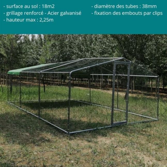 Hühnergehege - Gehege 18m² Ø38mm 6x3x2,25m - Verzinkter Stahl