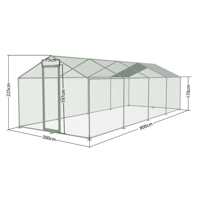 Hühnergehege - Gehege 24m² Ø38mm 8x3x2,25m - Verzinkter Stahl