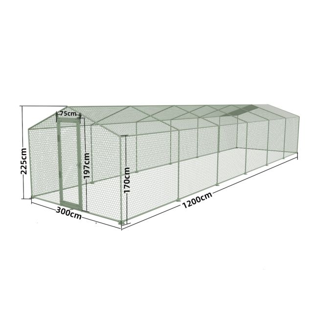 Hühnergehege - Gehege 36m² Ø38mm 12x3x2,25m - Verzinkter Stahl