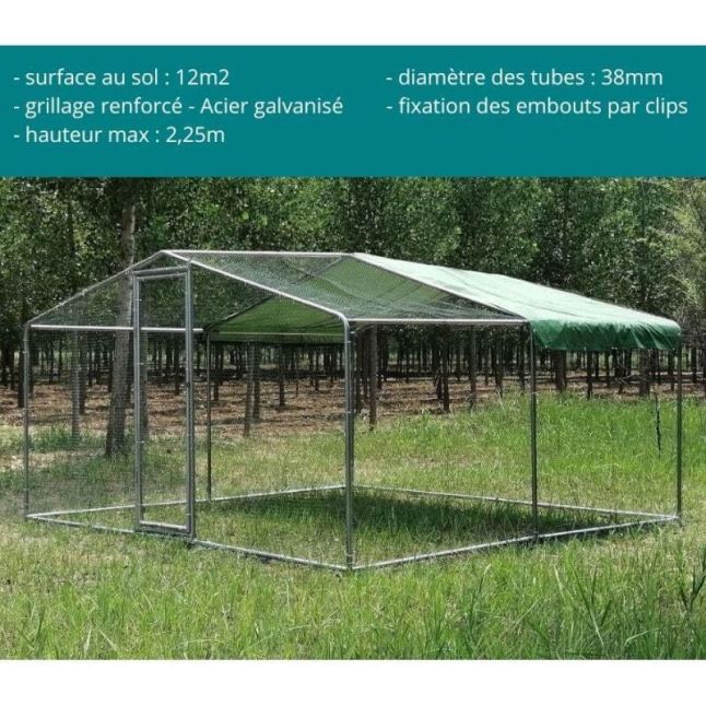 Hühnergehege - Gehege 12m² Ø38mm 4x3x2,25m - Verzinkter Stahl