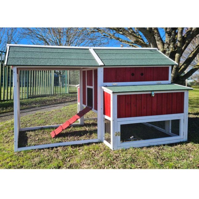 Hühnerstall Deluxe Rot grünes Schindeldach 10 bis 12 Hühner V3.0