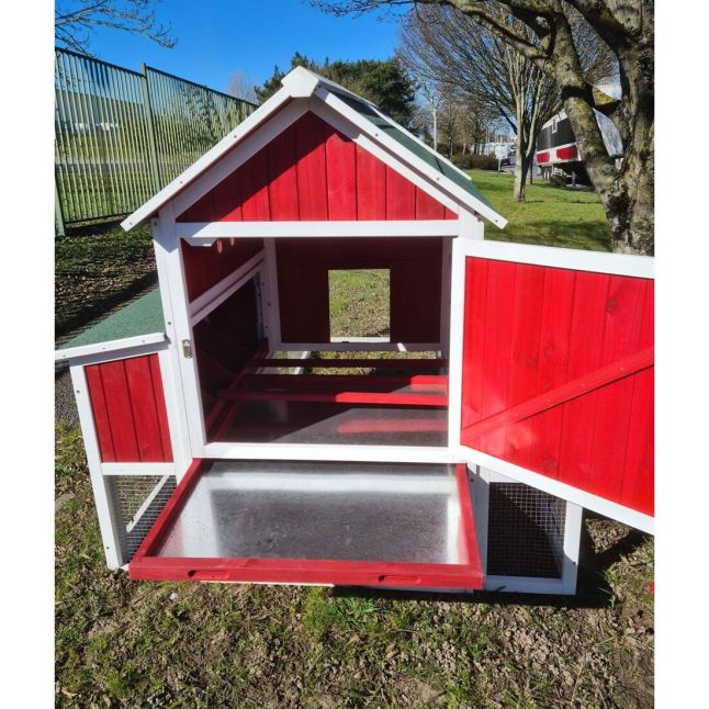 Hühnerstall Deluxe Rot grünes Schindeldach 10 bis 12 Hühner V3.0