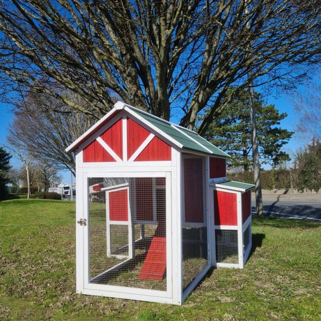 Hühnerstall Deluxe Rot grünes Schindeldach 10 bis 12 Hühner V3.0